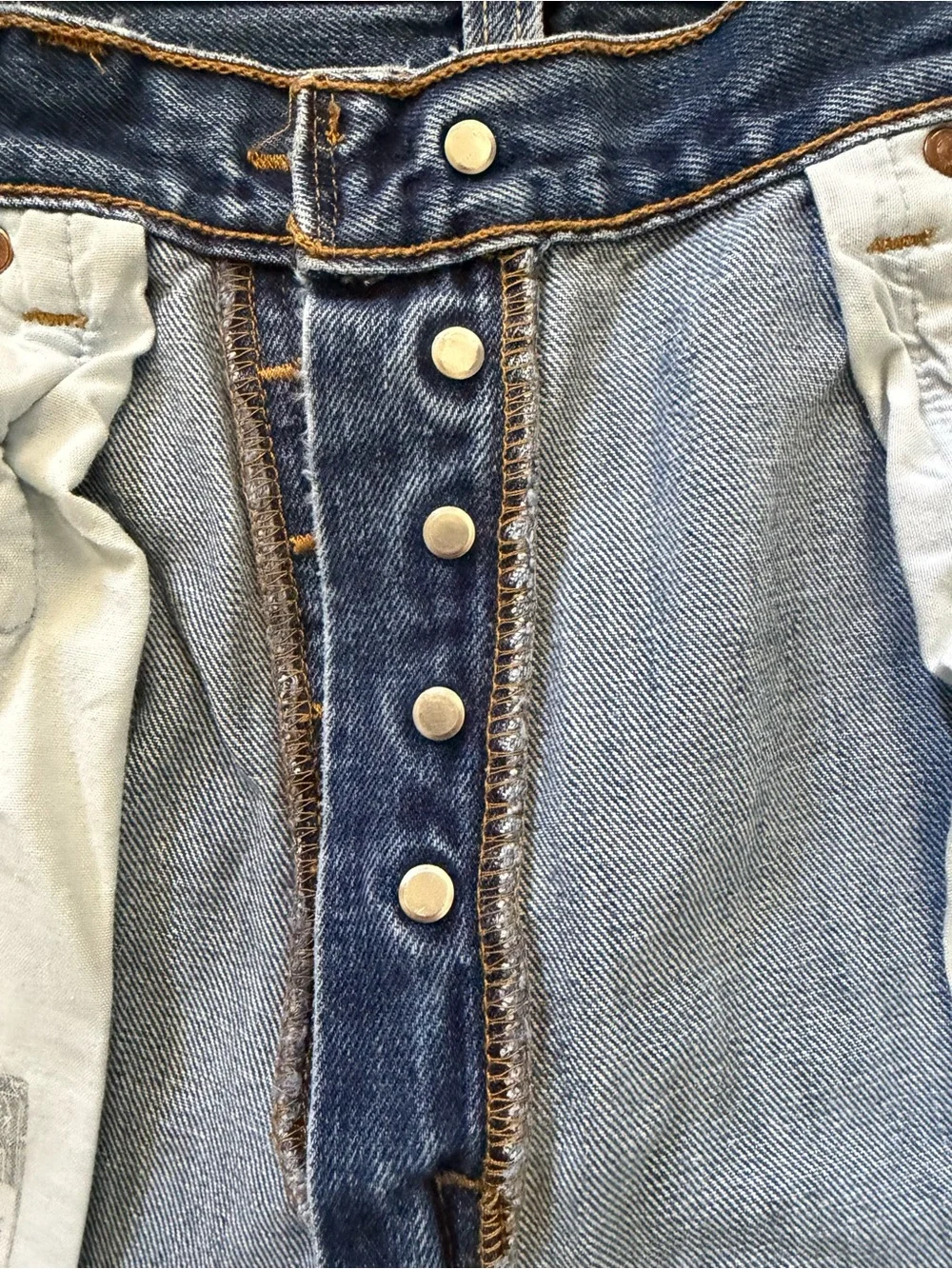 Y2K Levi's Button Fly Straight-Leg Authenticly Distressed Soft Blue Denim Jean